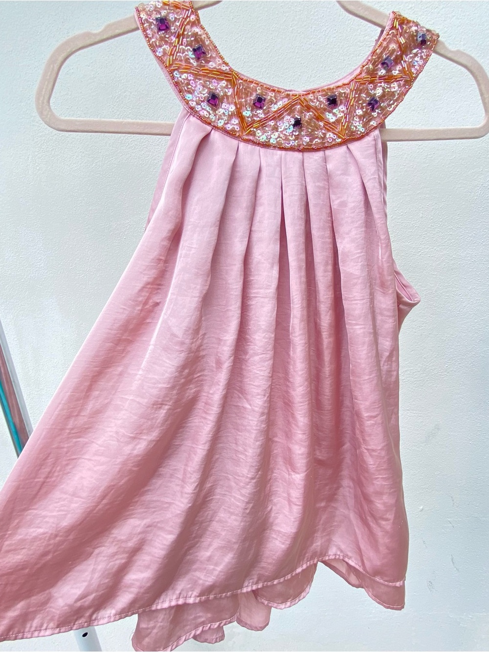 Y2K Princess Pink Satin Beaded Blouse Size Medium